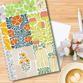 Mooie bloemcollagepatroon Blauwgroen roze Notitieboek