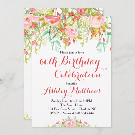 Mooie Bloemen Adult Verjaardag Uitnodiging (Voorkant / Achterkant)
