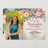 Mooie Bloemen Afstuderen Uitnodiging, Kaart (Voorkant / Achterkant)