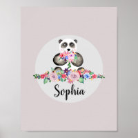 Mooie Bloemen Aquarel Panda en Naam Meisjes