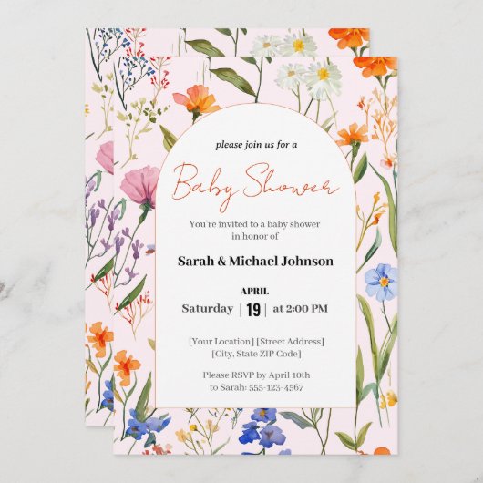 Mooie Bloemen Baby shower Uitnodiging (Voorkant / Achterkant)