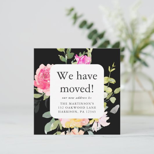 Mooie Bloemen Bewegende Aankondiging Nieuw Adres (Staand voorkant)