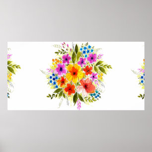 Mooie bloemen, bladeren, knoppen en gras, geschild poster