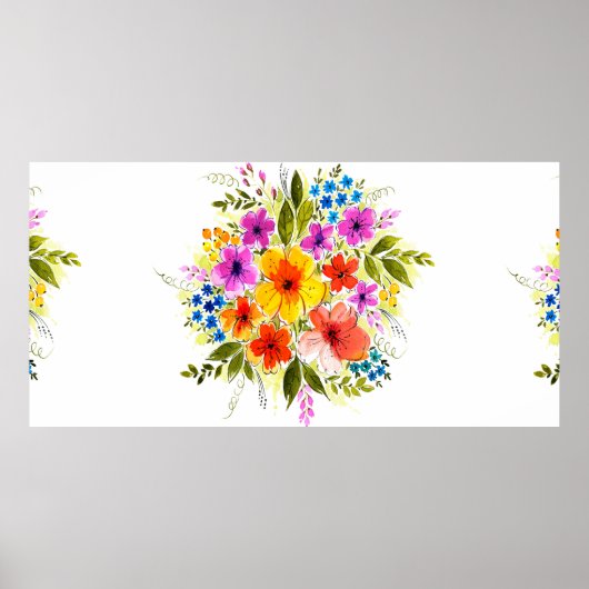 Mooie bloemen, bladeren, knoppen en gras, geschild poster (Voorkant)