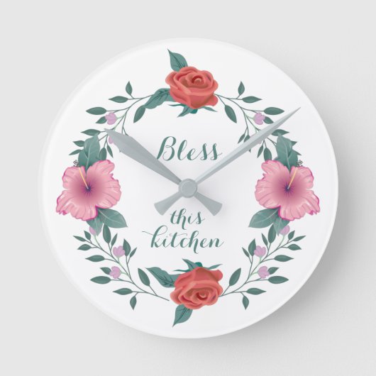 Mooie bloemen, Bless deze Keuken Ronde Klok (Voorkant)