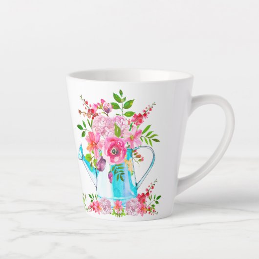 Mooie Bloemen Bloemen Bloemen Waterverf Roze Paste Latte Mok (Rechts)