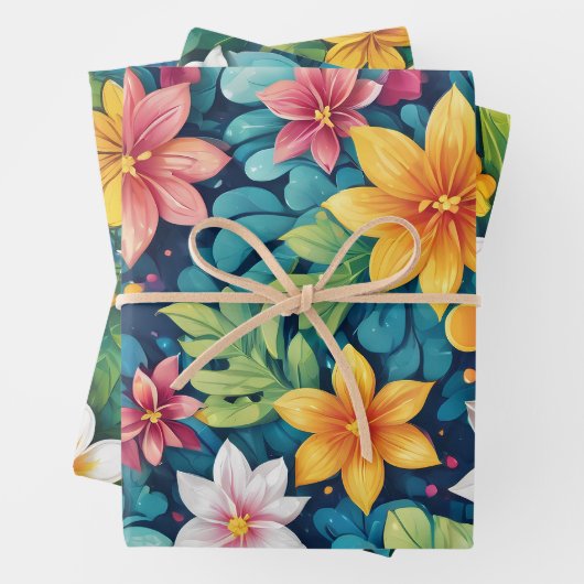 Mooie bloemen, bloempatroon inpakpapier vel (In situ)