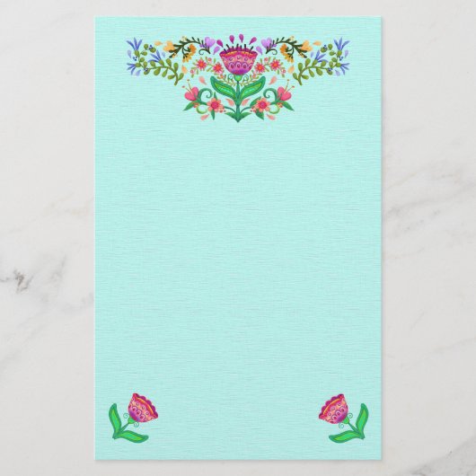 Mooie Bloemen Boho Style Roze op Aqua Briefpapier (Voorkant)