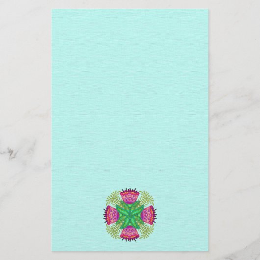 Mooie Bloemen Boho Style Roze op Aqua Briefpapier (Achterkant)