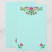 Mooie Bloemen Boho Style Roze op Aqua Briefpapier (Voorkant / Achterkant)