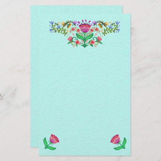 Mooie Bloemen Boho Style Roze op Aqua Briefpapier (Voorkant / Achterkant)