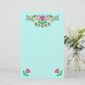 Mooie Bloemen Boho Style Roze op Aqua Briefpapier (Staand voorkant)