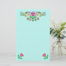 Mooie Bloemen Boho Style Roze op Aqua Briefpapier