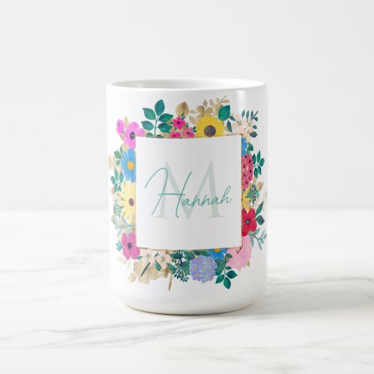 Mooie bloemen botanische Waterverf schilderen Koffiemok (Center)