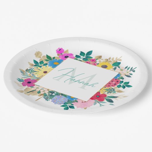 Mooie bloemen botanische Waterverf schilderen Papieren Bordje (Gekanteld)