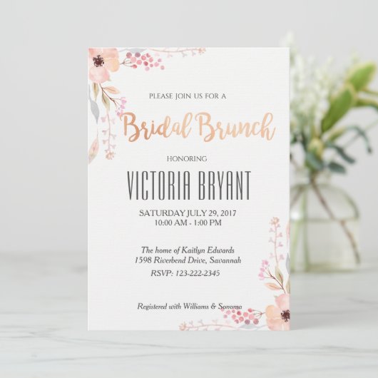 Mooie Bloemen Bruids Brunch Uitnodiging (Staand voorkant)