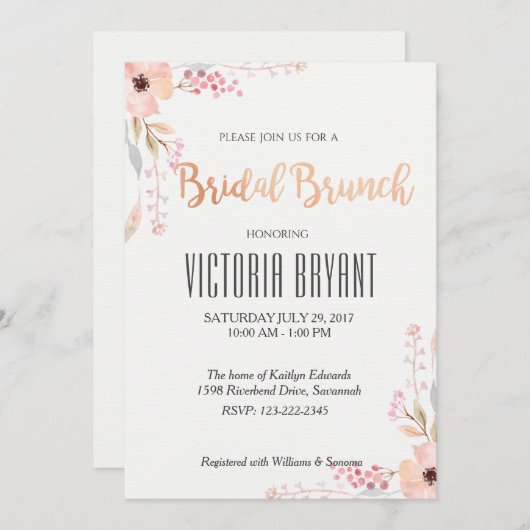 Mooie Bloemen Bruids Brunch Uitnodiging (Voorkant / Achterkant)