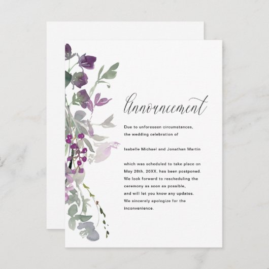 Mooie Bloemen bruiloft annulering aankondiging (Voorkant / Achterkant)