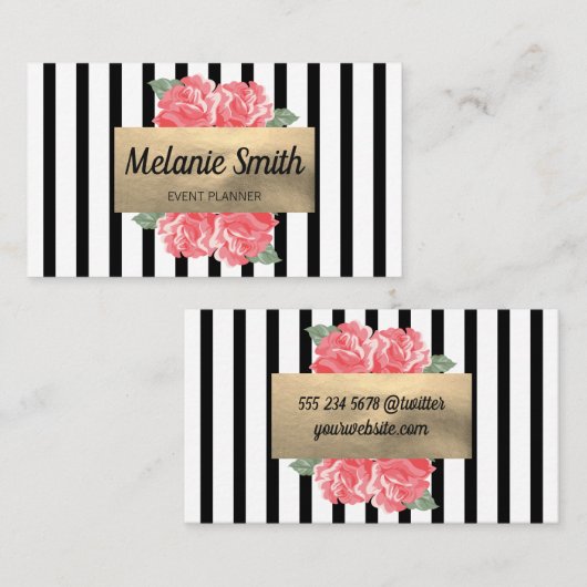 Mooie Bloemen Chic Vertical Gestreepte Visitekaartje (Voorkant / Achterkant)