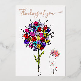 Mooie Bloemen Denken Aan Jou Wenskaart Folie Uitnodiging