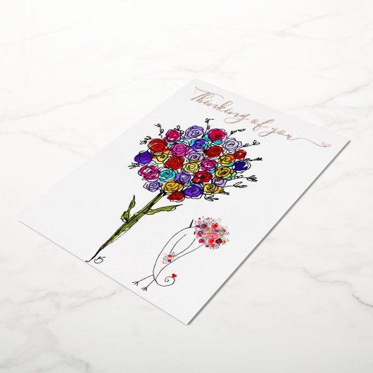 Mooie Bloemen Denken Aan Jou Wenskaart Folie Uitnodiging (Gedraaid)