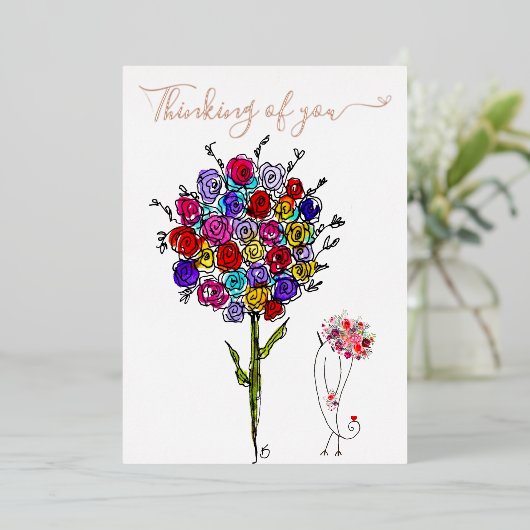 Mooie Bloemen Denken Aan Jou Wenskaart Folie Uitnodiging (Staand Voorkant)