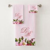 Mooie bloemen Elegant monogram PInk Stripes Bad Handdoek (Insitu)