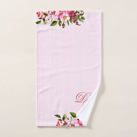 Mooie bloemen Elegant monogram PInk Stripes Bad Handdoek (Handdoek)