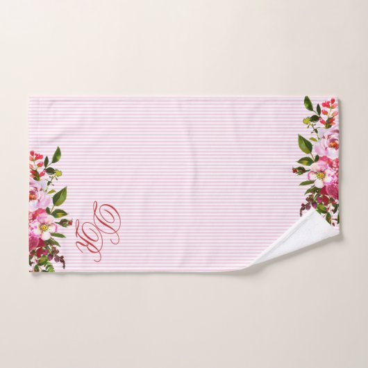 Mooie bloemen Elegant monogram PInk Stripes Bad Handdoek (Handdoek)