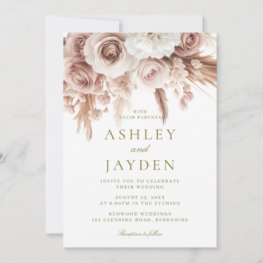 Mooie bloemen elegante bruiloft kaart (Voorkant)