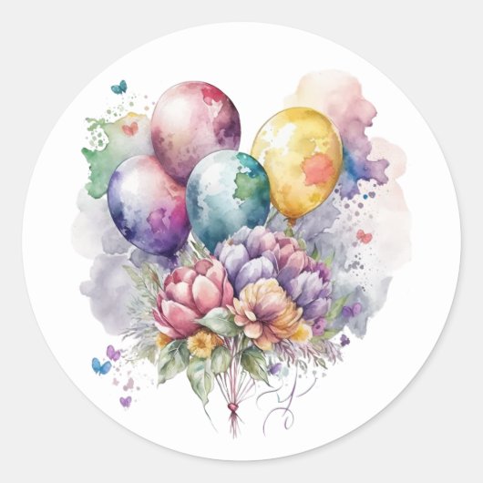 Mooie bloemen en ballonnenstickers ronde sticker (Voorkant)
