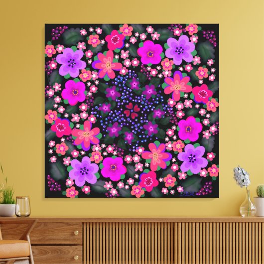 Mooie bloemen en bessen canvas afdruk (Insitu (Woonkamer))