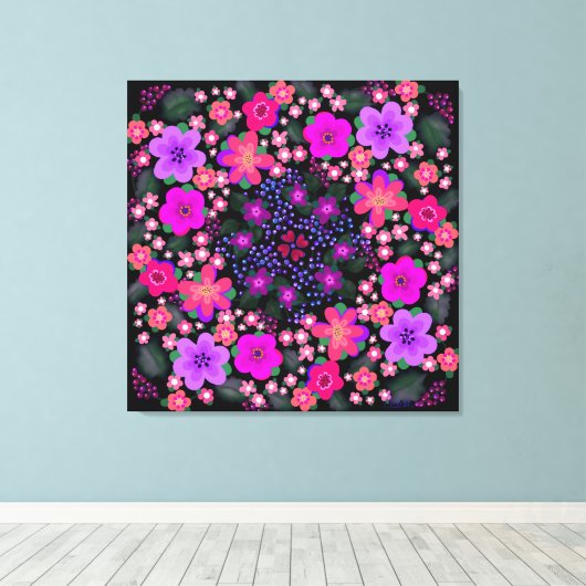 Mooie bloemen en bessen canvas afdruk (Insitu (Houten vloer))