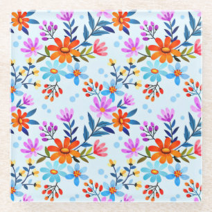 Mooie bloemen en bladeren patroon glazen onderzetter
