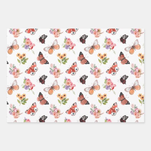 Mooie bloemen en busteuze vliegen inpakpapier vel (Voorkant 3)