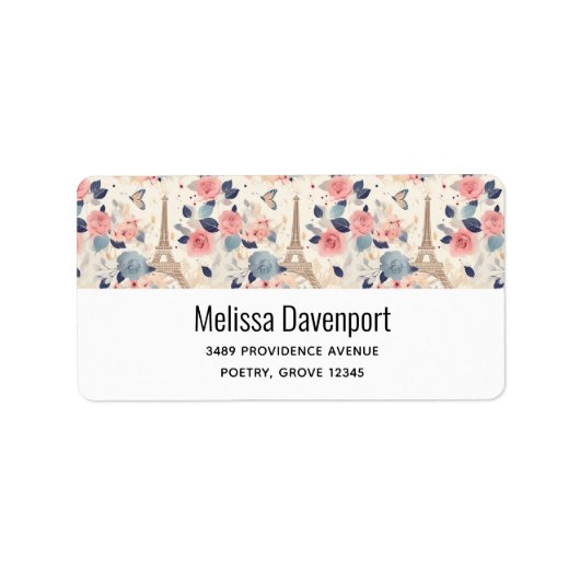 Mooie bloemen en Eiffeltoren Parijs Adres Etiket (Voorkant)