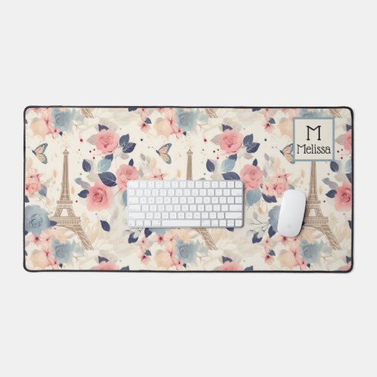 Mooie bloemen en Eiffeltoren Parijs Bureaumat (Keyboard & Muis)