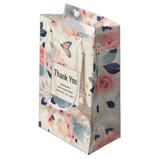 Mooie bloemen en Eiffeltoren Parijs Dank u Klein Cadeauzakje (Voorkant Gekanteld)