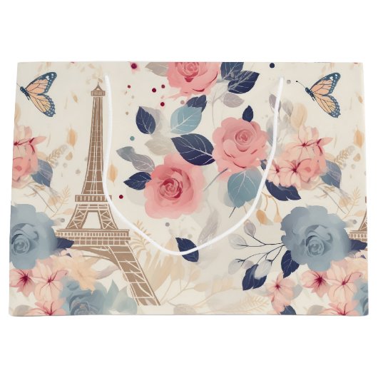 Mooie bloemen en Eiffeltoren Parijs Groot Cadeauzakje (Voorkant)