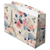 Mooie bloemen en Eiffeltoren Parijs Groot Cadeauzakje (Achterkant Gekanteld)