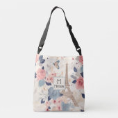Mooie bloemen en Eiffeltoren Parijs Monogram Crossbody Tas (Achterkant)