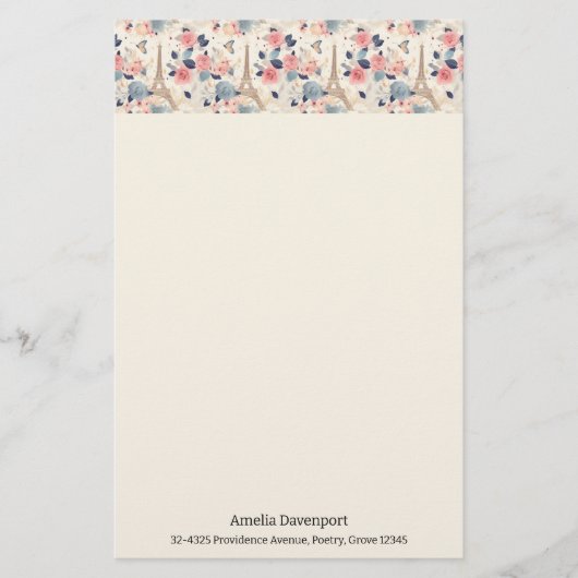 Mooie bloemen en Eiffeltoren Parijs Patroon Briefpapier (Voorkant)