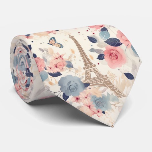 Mooie bloemen en Eiffeltoren Parijs Stropdas (Opgerold)