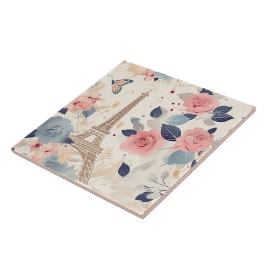 Mooie bloemen en Eiffeltoren Parijs Tegeltje (Zijkant)