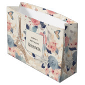 Mooie bloemen en Eiffeltoren Parijs Verjaardag Groot Cadeauzakje (Achterkant Gekanteld)