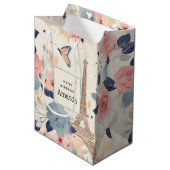 Mooie bloemen en Eiffeltoren Parijs Verjaardag Medium Cadeauzakje (Voorkant Gekanteld)