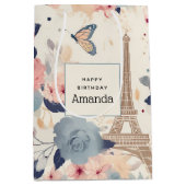 Mooie bloemen en Eiffeltoren Parijs Verjaardag Medium Cadeauzakje (Voorkant)