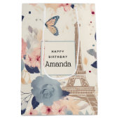 Mooie bloemen en Eiffeltoren Parijs Verjaardag Medium Cadeauzakje (Achterkant)