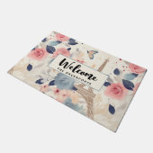 Mooie bloemen en Eiffeltoren Parijs Welkom Deurmat (Schuin)