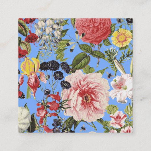 Mooie bloemen en insecten tuinblauw vierkante visitekaartje (Achterkant)